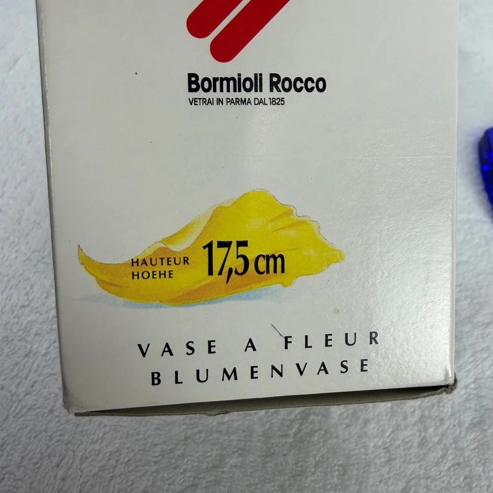 Bormioli Rocco Ibisco Clear Glass Vase Cobalt Blue Square Base Italy NIB‎